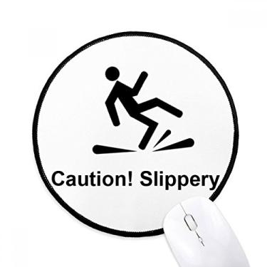 Imagem de DIYthinker Cuidado Slippery Black Symbol Mouse Pad Desktop Office Tapete Redondo para Computador