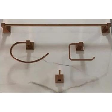 Imagem de Kit 4 Peças Acessórios Banheiro Quadrado Rose Gold Brilhante