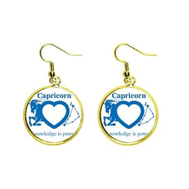 Imagem de Brinco de gota dourada com pingente de orelha de capricórnio com constelação motivacional mulher, Metal