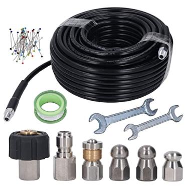 Imagem de Kit Jateador de Esgoto Leapiture Mangueira Limpadora de Dreno 100 pés Lavadora de Pressão Kit Jateador de Esgoto 5800PSI 1/4 Polegada NPT com 2 Chaves Mangueira Lavadora de Alta Pressão