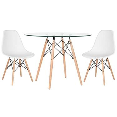 Imagem de Loft7, Kit - Mesa Eames com tampo de vidro 100 cm + 2 cadeiras Eiffel Dsw Branco