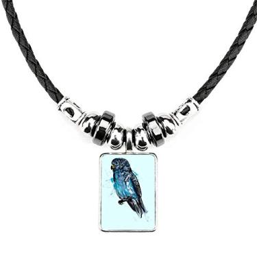 Imagem de DIYthinker Colar de pássaro de papagaio azul preto joia Torque pingente de corda de couro