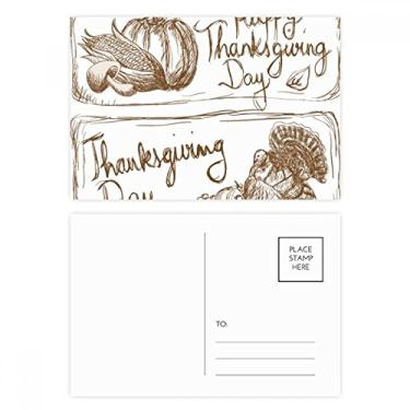Imagem de Conjunto de cartão postal cinza com selo de dia de Ação de Graças, cartão de felicitações de aniversário