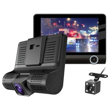 Imagem de Kit 3 Cameras Veicular Interna Frontal Ré Filmadora Automotiva Dashcam B28 Full Dd Veicular Carro Segurança