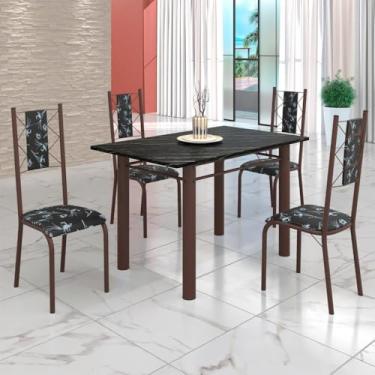 Imagem de Conjunto Sala de Jantar Bahia Mesa Tubo 120x75cm Tampo Pedra Ardósia Indiana com 4 Cadeiras Preto Floral/marrom