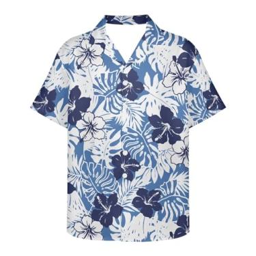 Imagem de Gzzxiailg Camisa masculina descolada com gola V havaiana, camisa de praia tropical, manga curta, verão, roupas de praia, Flor tropical, XXG
