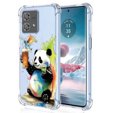 Imagem de XINYEXIN Capa transparente para Motorola Edge 40 Neo, fina à prova de choque TPU bumper capa de telefone transparente padrão fofo, arte legal colorida grafite série - panda
