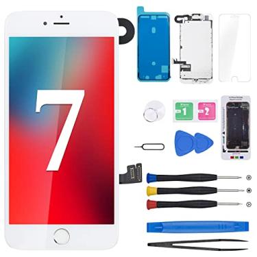 Imagem de CYKJGS Para substituição de tela do iPhone 7 com botão Home 11.9 cm Kit de reparo branco, visor LCD, digitalizador de toque, montagem completa, câmera frontal, alto-falante, sensor de vidro,