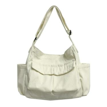 Imagem de Bolsa tiracolo feminina masculina grande com vários bolsos bolsa carteiro de lona para mulheres e homens, Y - branco, Free, Hobo