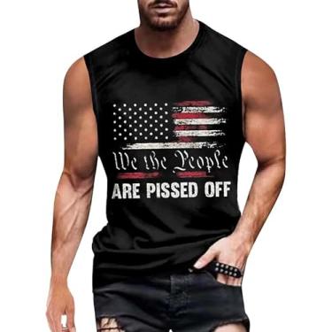 Imagem de Camiseta masculina 4th of July 1776 Muscle Tank Memorial Day Gym sem mangas para treino com bandeira americana, Preto - Bandeira We the People, XXG