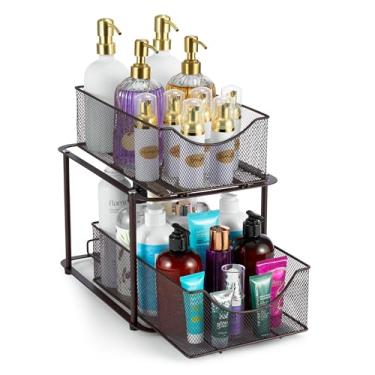 Imagem de Sorbus Organizador de metal sob a pia de 2 camadas para banheiro, cozinha, gavetas deslizantes de malha de aço forte para embaixo da pia, armário, cozinha, despensa, organizadores de banheiro e
