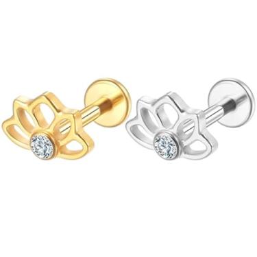 Imagem de Piercing Helix Conch Labret Titânio Pvd Flor De Lotus Zirconia vazada detalhe 1.2x8 (Dourado)