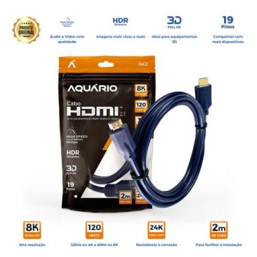 Imagem de Cabo HDMI Aquário 2.1 8k Ultra HD 3D Blindado 8K2 - 2 metros