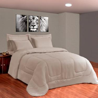 Imagem de Kit Edredom Jogo de Cama Dupla Face 5 Peças Casal Queen (Bege)
