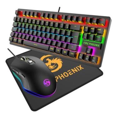 Imagem de Kit Teclado Mouse Mecânico Gamer Led Fire Phoenix