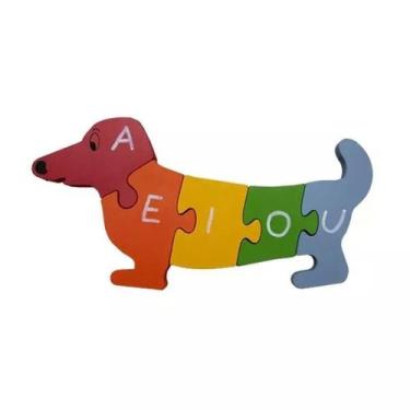 Imagem de Quebra-Cabeça Educativo em Madeira Cachorro com Vogais e Números - Fáb