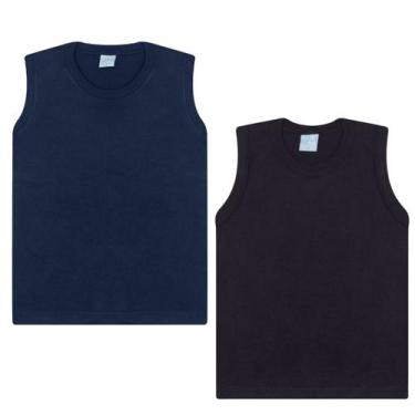 Imagem de Kit 2 Camiseta Regata Infantil Juvenil Masculina Básica - Aymee, Azul,