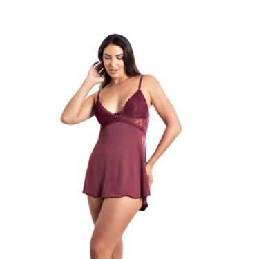 Imagem de Camisola Noite Sensual Renda Sexy Lingerie - Roupa De Dormir, Rubro, P