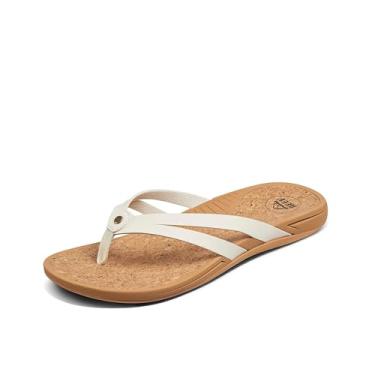 Imagem de REEF Chinelo feminino Pacific Joy, tira de couro vegano e palmilha acolchoada macia, Whisper White, 34