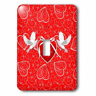 Imagem de 3dRose LSP_236887_1 Duas pombas brancas, coração, laço, feliz dia dos namorados, interruptor único vermelho