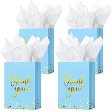 Imagem de Tinlade 12 peças de sacos de presente de agradecimento com papel de seda de bolinhas douradas, sacos de presente de agradecimento com alça para casamento, aniversário, chá de bebê, negócios, compras,