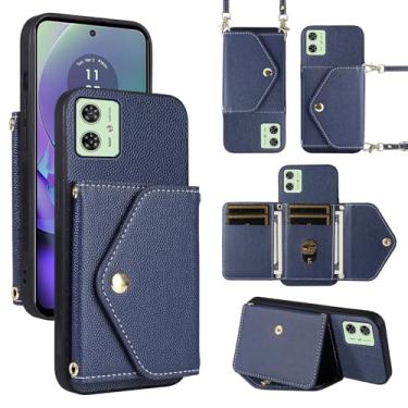 Imagem de Dibosom Capa carteira minimalista para Motorola Moto G54 5G com alça de ombro, 6 compartimentos para cartões, bolsa flip fina e fina, couro PU, suporte para cartão de crédito, acessórios, capa para