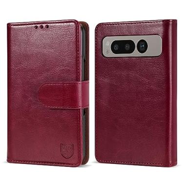 Imagem de ZZXX Capa carteira dobrável para Google Pixel com [bloqueio RFID] compartimento para cartão, fecho magnético, capa protetora dobrável de couro para carteira Pixel Fold (vinho tinto-19.3 cm)