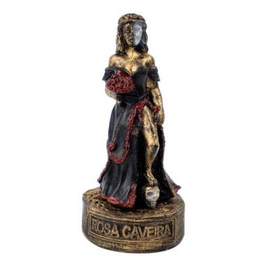 Imagem de Escultura Rosa Caveira Preta e Vermelha Vintage Resina 10 cm - Lua Mís