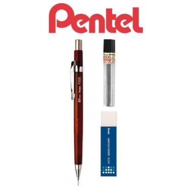 Imagem de Lapiseira Tecnica Pentel 0,5mm P-205 Sharp Vinho + Itens
