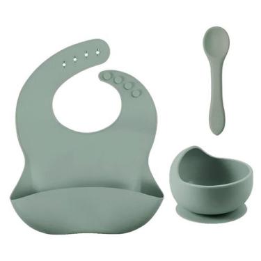 Imagem de Kit Talheres Para Bebê Babador Colher Vasilha Silicone Sem BPA - kEkEI
