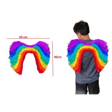 Imagem de Fantasia Halloween Asa de Anjo Arco íris com Penas Carnaval - Lynx pro
