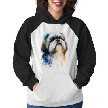 Imagem de Moletom Feminino Cachorro Shih Tzu Watercolor - Foca na Moda, Branco, 