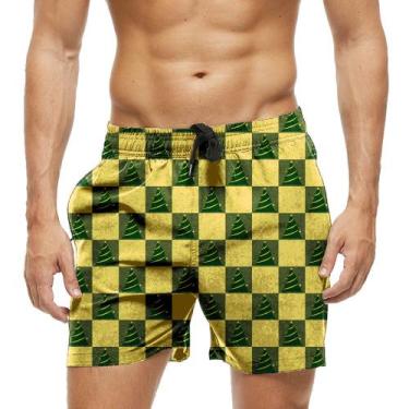 Imagem de Short Praia Shorts Banho Bermuda Verão Árvore Xadrez Verde 1185 - SMOK
