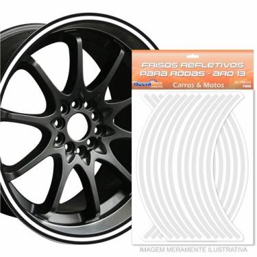 Imagem de Adesivo Friso Refletivo Roda Carro Moto 7mm Aro 13 Branco - Decalflex
