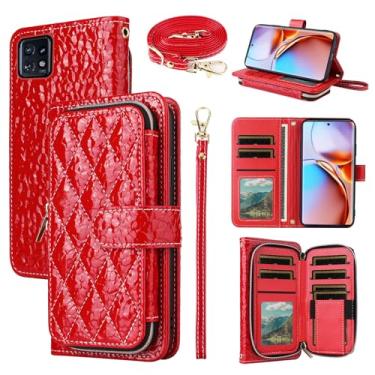 Imagem de Furiet Argyle Capa carteira para Motorola Edge+ Plus 2023/Edge 40 Pro 5G/Moto X40 com tiracolo/alça de pulso luxuosa de couro PU com suporte de zíper à prova de choque porta-cartões capa para celular