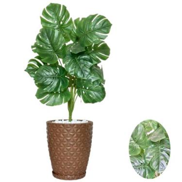 Imagem de Planta Artifical Costela De Adão Com Vaso e Pedras Brancas - PlantaImp