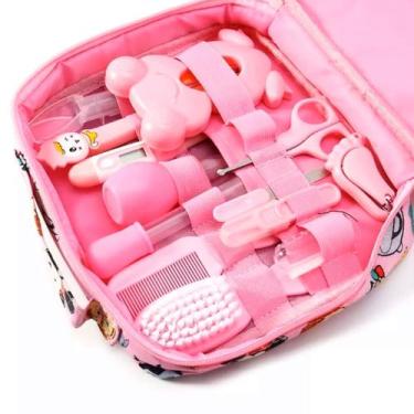 Imagem de Kit Higiene Bebê Rosa Aspirador Nasal Escova Tesoura