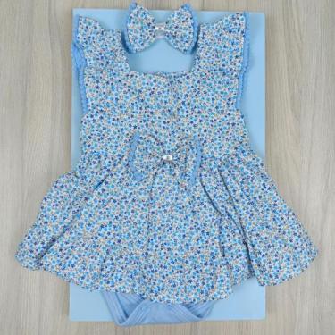 Imagem de Vestido Body Verão bebê 100% algodão - Antônio Baby, Flores, Azul, M