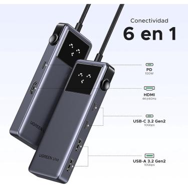 Imagem de Ugreen Uno 10 Gbps Adaptador Hub USB C 3.2 USB A 3.2 Docking Station ( Expansão 6 em 1 ) Thunderbolt 3/4 hdmi 4K 60Hz Tipo C pd 100W com indicador LED
