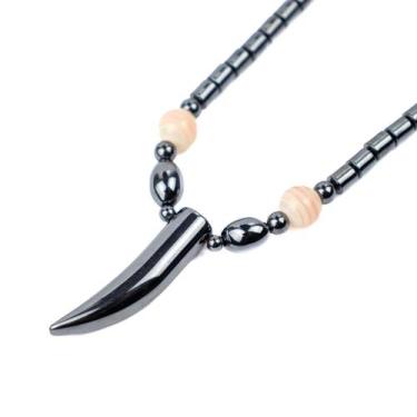 Imagem de Colar Feminino Pedra Natural Hematita Dente Marfim 40 Cm - Lua Mística