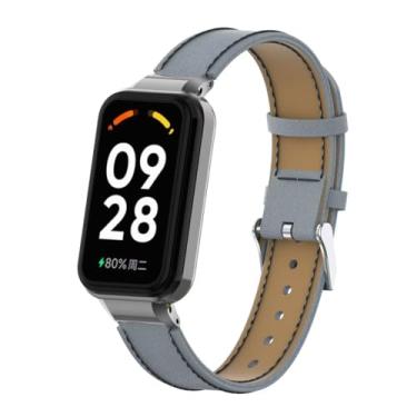 Imagem de T-BLUER Pulseira de substituição de couro compatível com Xiaomi Redmi Band 2, acessórios de substituição com moldura de metal para Xiaomi Smart Band 8 Active, cinza