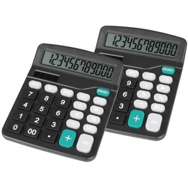 Imagem de DANRONG Linda calculadora de mesa preta com botões grandes, fonte de alimentação dupla, solar e bateria, visor LCD grande, pacote com 2 calculadoras de mesa - perfeita para professores de escritório