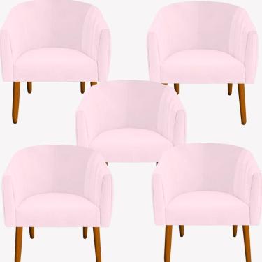 Imagem de Kit 05 Poltrona Julia Decoração Salão Cadeira Escritório Recepção Estar Amamentação Suede Rosa Bebê D`classe Decor