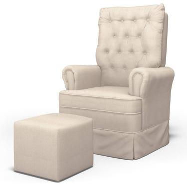 Imagem de Poltrona De Amamentação E Descanso Com Balanço E Puff Laís G05 Linho Creme - Mpozenato