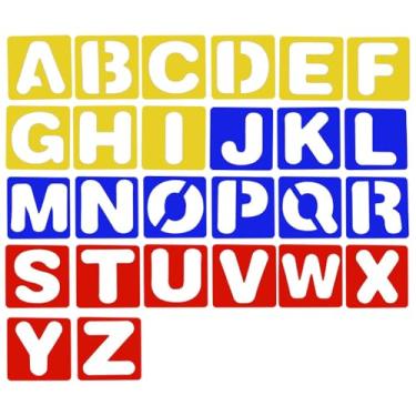 Imagem de ccHuDE 26 peças de letras plásticas de 7,6 cm, estêncil, modelos de alfabeto, desenhos artísticos, decoração de letras, pintura, estêncil, diário faça você mesmo, modelo de planejador de estêncil