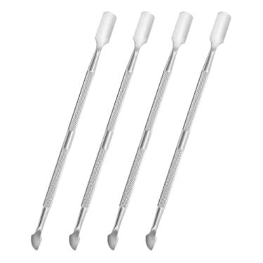 Imagem de 4 peças de 12,8 cm empurrador de cutícula de extremidade dupla de aço inoxidável removedores de cutícula varetas removedor de pele morta limpadores de unhas manicure pedicure raspadores colher