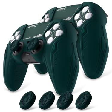 Imagem de PlayVital Conjunto de 2 capas de silicone para controle PS5 – compatível com base de carregamento, capa de proteção total com design CyberMech futurista, capa macia com alças de polegar e adesivos