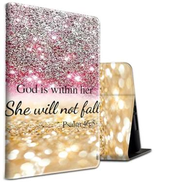 Imagem de Capa para tablet Kindle Fire HD 8 e 8 Plus (12ª/10ª geração, 2024/2022/2020) capa protetora de couro PU à prova de choque com hibernar/despertar automático, salmo da Bíblia Cristã 46-5