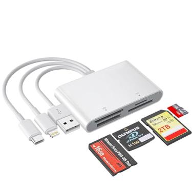 Imagem de Adaptador Memory Stick Pro Duo – Leitor de cartão XD Picture para iPhone/USB C/A, adaptador de leitor de cartão SD/TF/MS/XD 4 em 1 com portas Lightning USB-A USB-C compatível com iPhone 16/15/14/13
