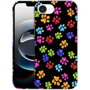 Imagem de SM CASES Capa para iPhone 16e - Capa de plástico rígido com estampa animal multicolorida com desenho impresso 3D de pata de cachorro compatível com iPhone 16e